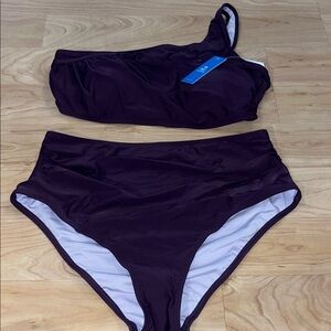 Cupshe Deep Purple One-Shoulder Bikini